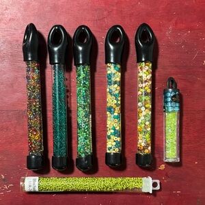 Lot of 7 Czech Green Glass Seed Beads for Jewelry Making